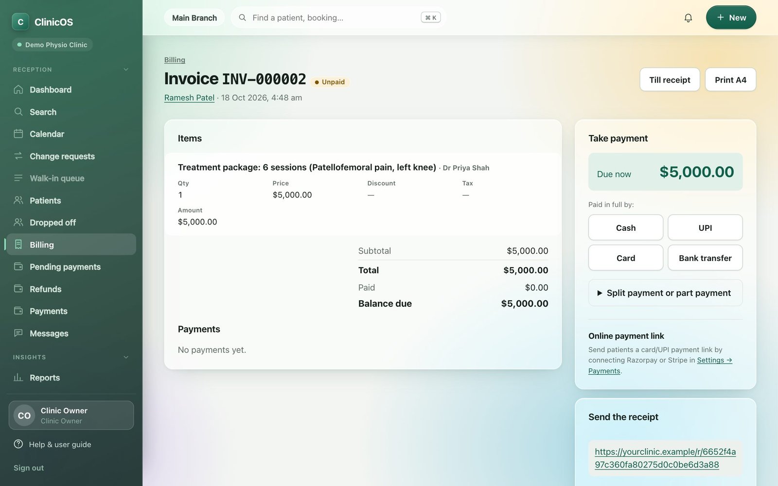 Invoice with payment buttons