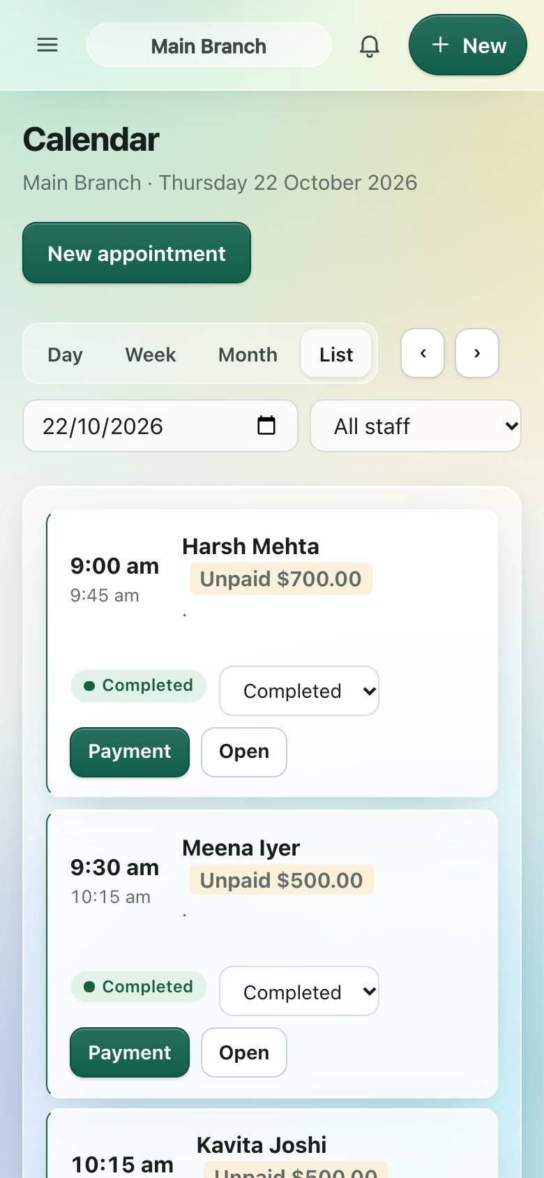 Appointments on a phone