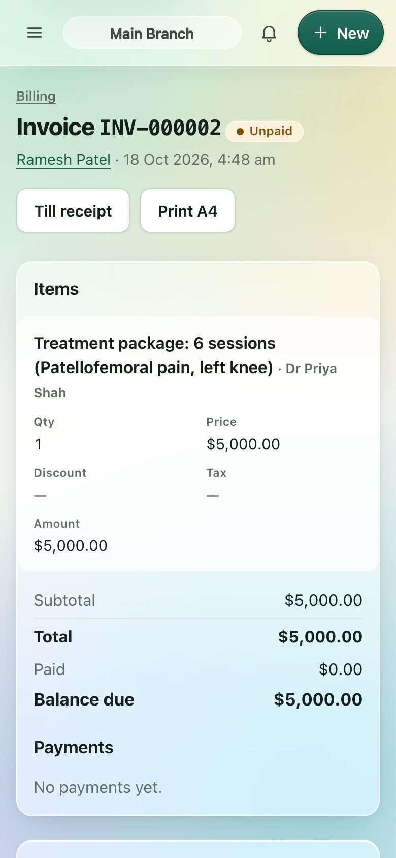 Invoice on a phone