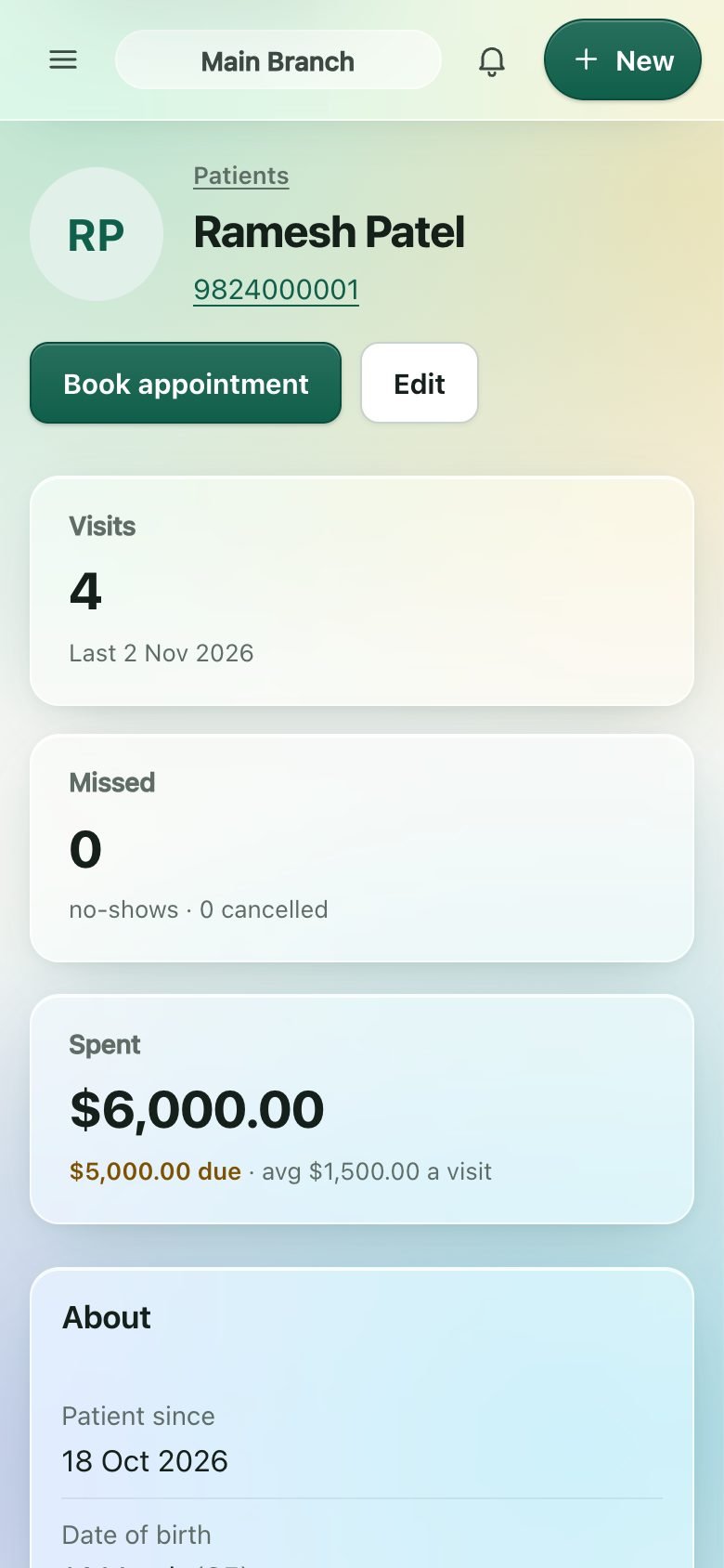 Patient page on a phone