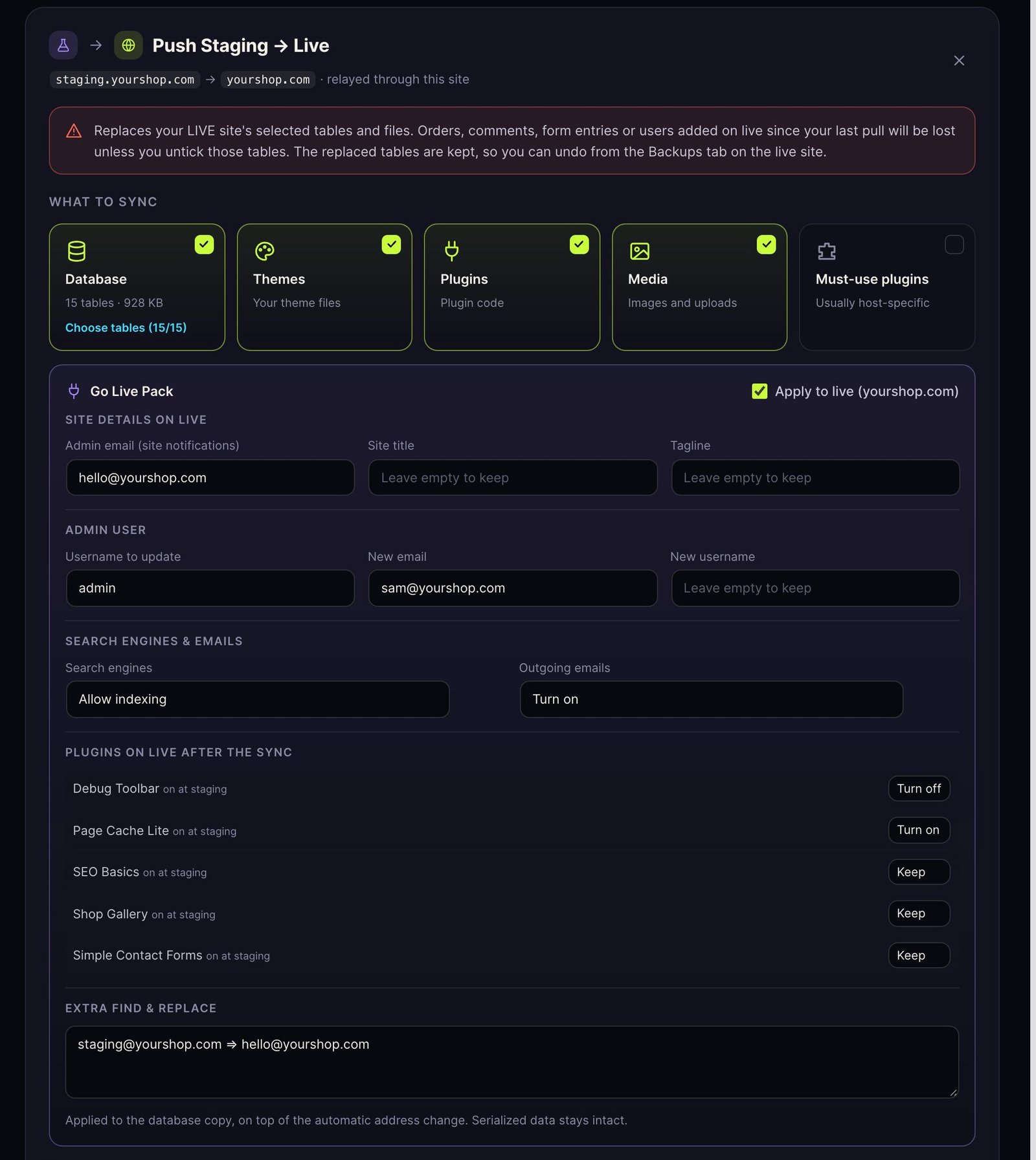 Local Live Sync screenshot: v2 golive
